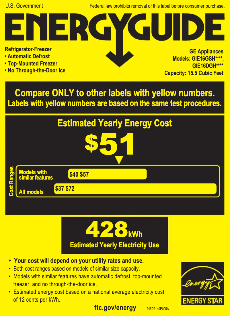 Page 1 of the manual Energy Label GE GIE16GSHSS