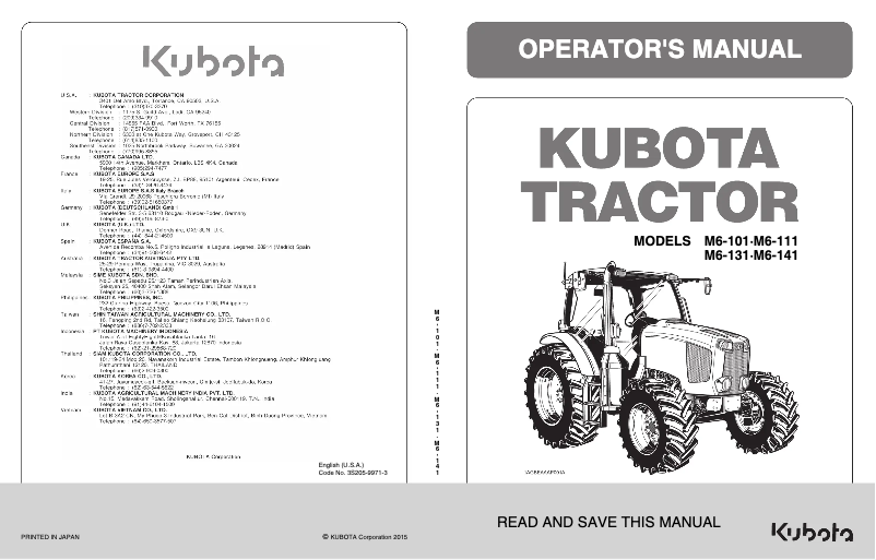 Page 1 of the manual User Manual Kubota M6-101DTCC-F