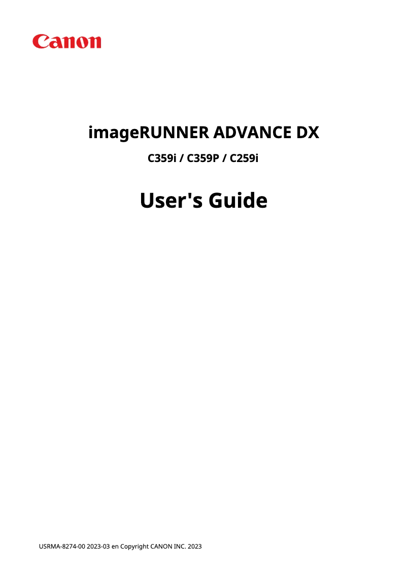 Page 1 of the manual User Manual Canon imageRUNNER ADVANCE DX C359i