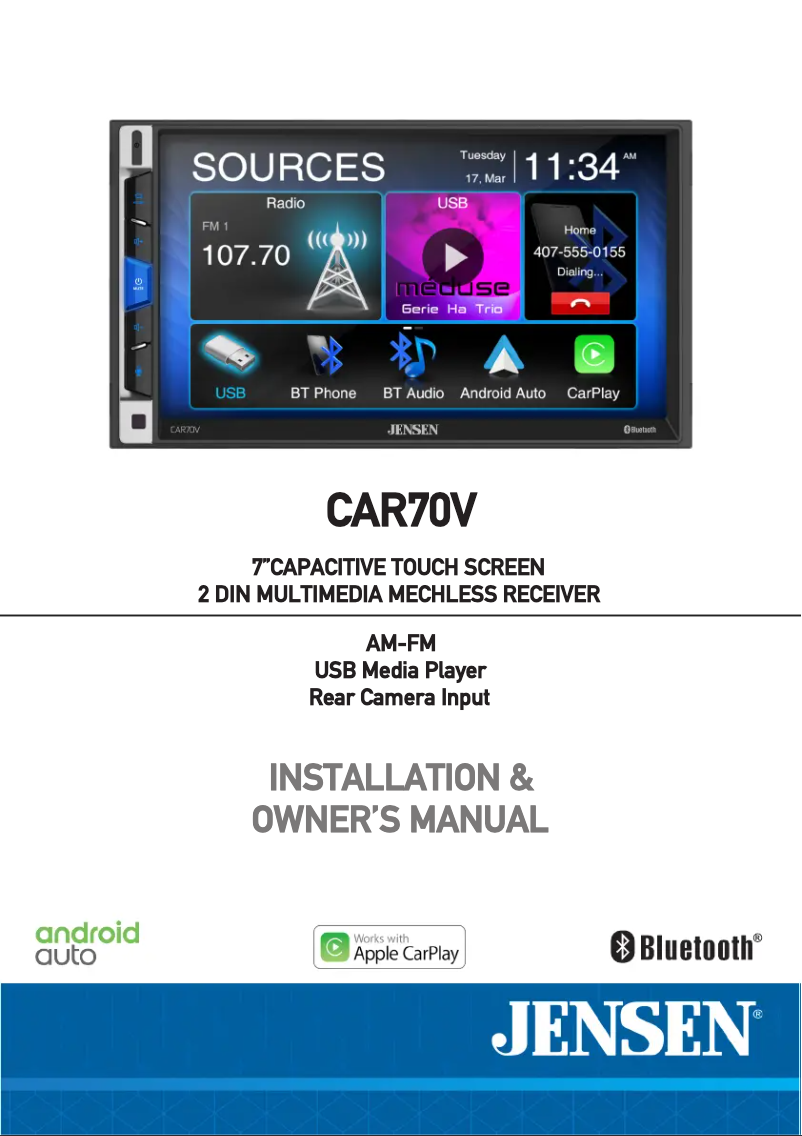 Page 1 of the manual User Manual Jensen CAR70V