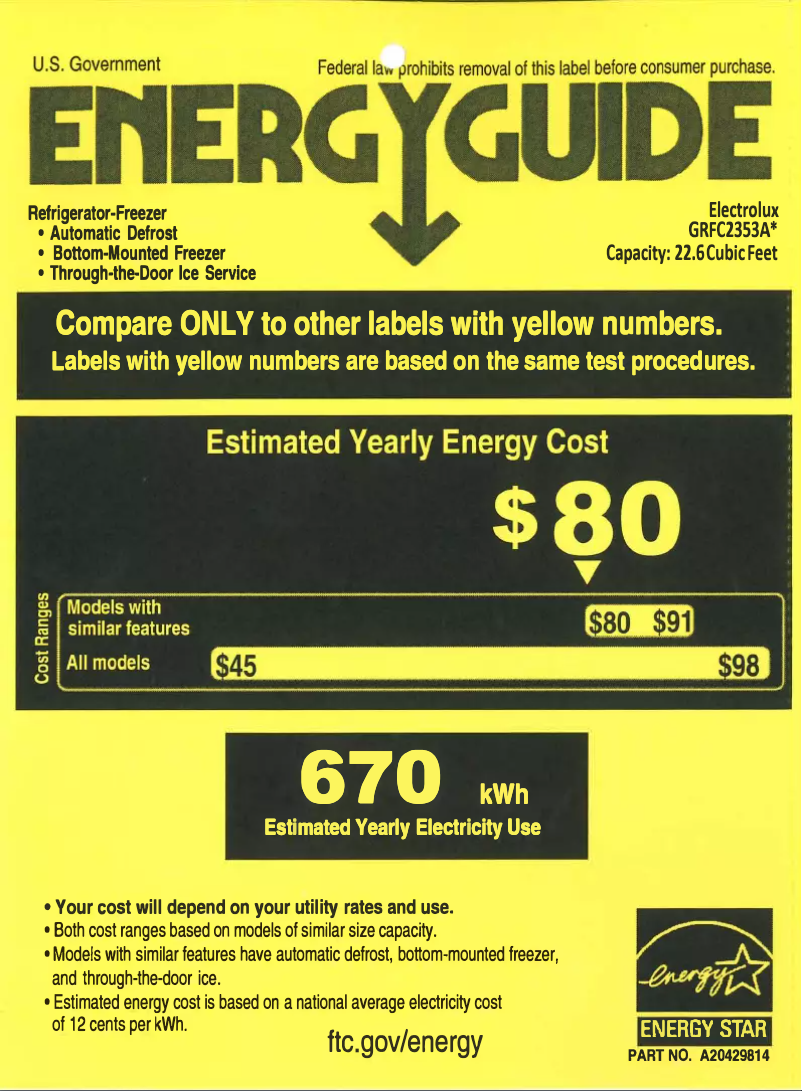 Page 1 of the manual Energy Label Frigidaire GRFC2353AF
