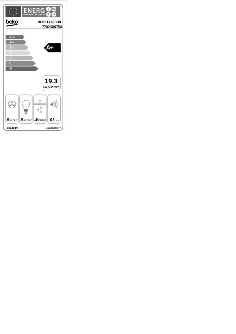 Page 1 of the manual Energy Label Beko HCB91736BDX