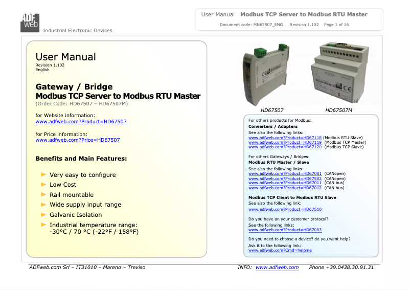 First page image of the manual for HD67507
