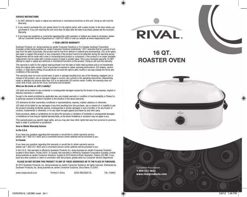 Page 1 of the manual User Manual Rival 16 QT.