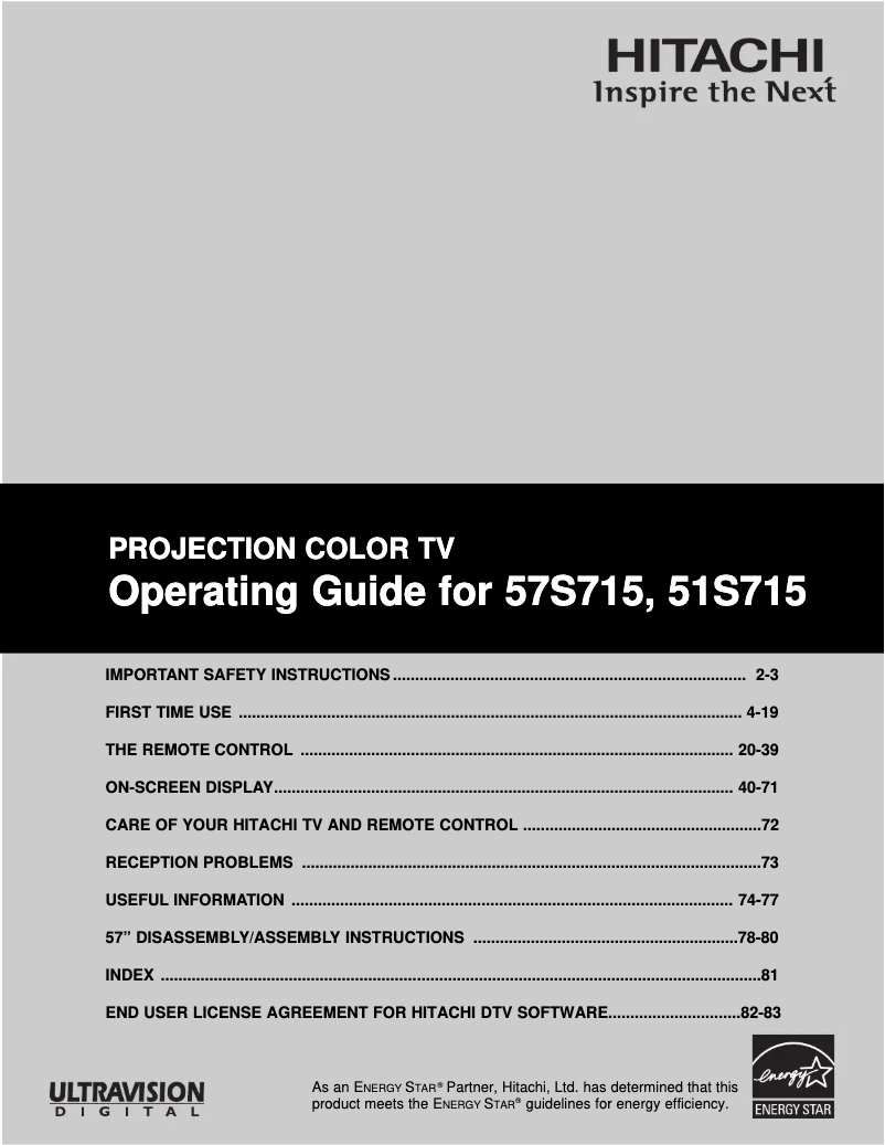 Page 1 of the manual User Manual Hitachi 57S715