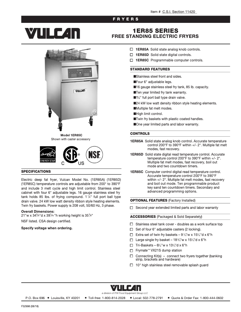 First page image of the manual for ER85