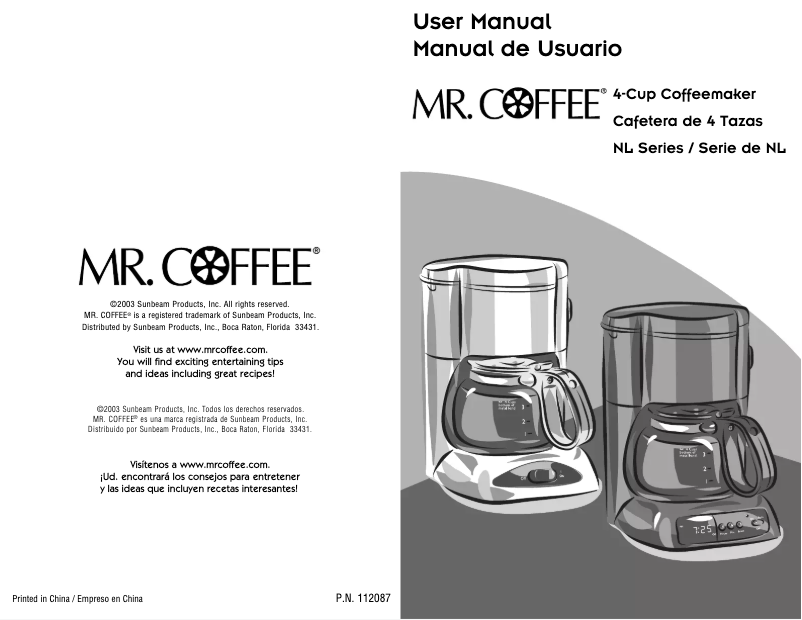 Page 1 of the manual User Manual Mr. Coffee NL-X5