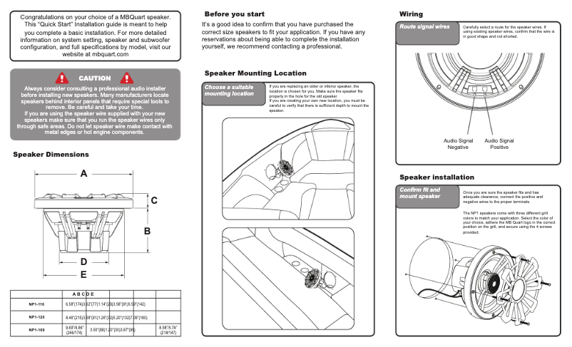 Page 1 of the manual Quick Start Guide MB Quart NP1-116