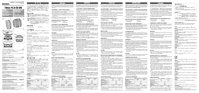Page 1 of the manual User Manual Sigma 19mm f/2.8 DN ART Sony E-mount