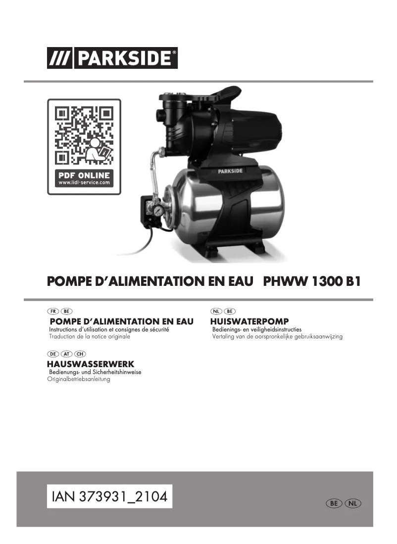 Page 1 of the manual User Manual Parkside PHWW 1300 B1