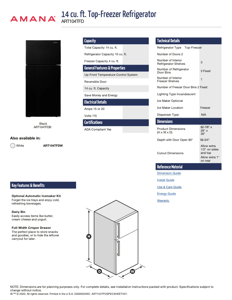 First page image of the manual for ART104TFD
