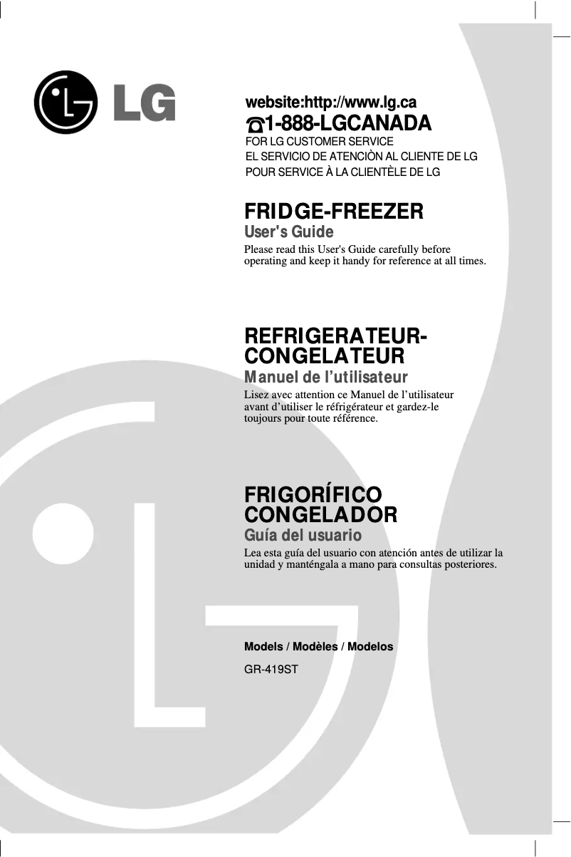 Page 1 of the manual User Manual LG GR-419BSCA