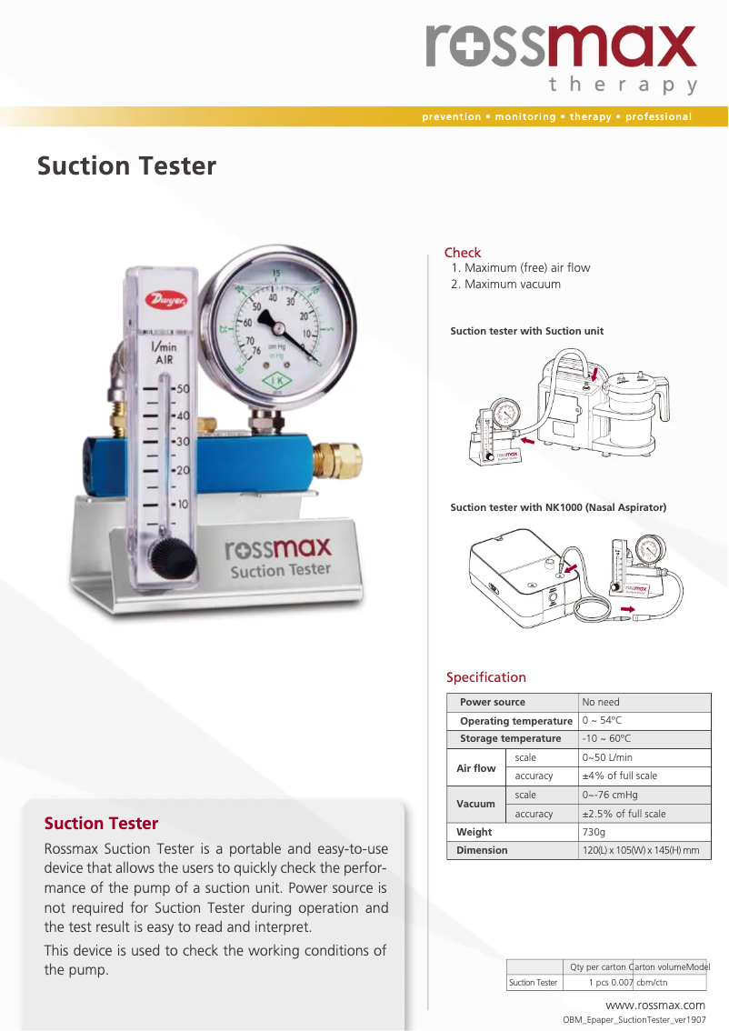 First page image of the manual for Suction Tester