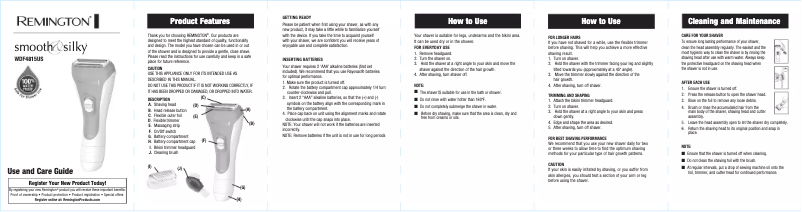 Page 1 de la notice Manuel utilisateur Remington Smooth & Silky WDF4815US