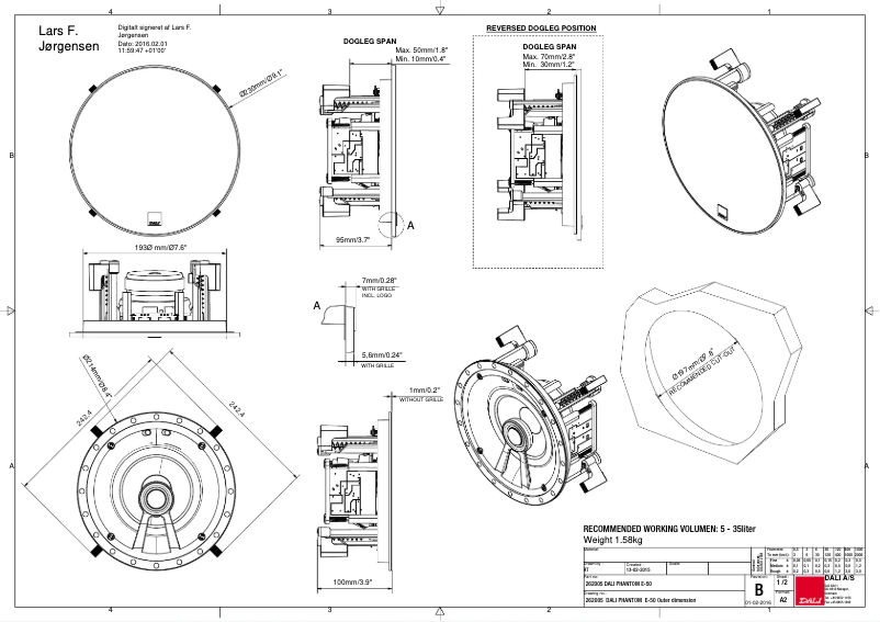 Page 1 of the manual Technical Drawing Dali Phantom E-50