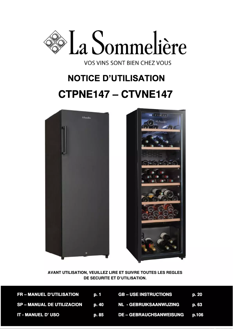 First page image of the manual for CTVNE147