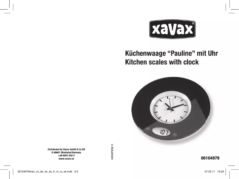 Page 1 of the manual User Manual Xavax Pauline