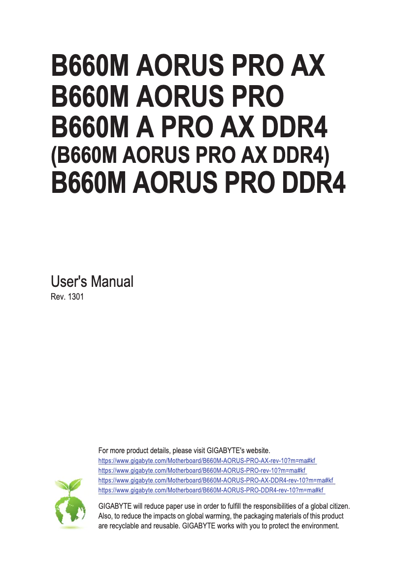Page 1 of the manual User Manual Gigabyte B660M Aorus Pro AX DDR4