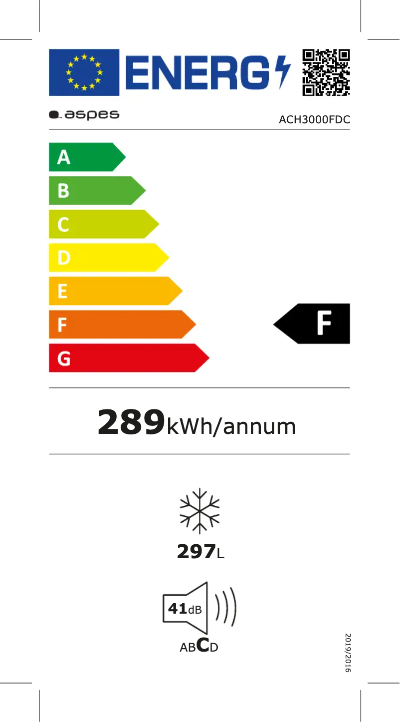 Page 1 of the manual Energy Label Aspes ACH3000FDC