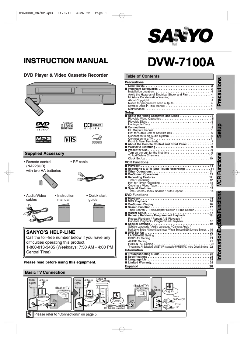 First page image of the manual for DVW-7100A