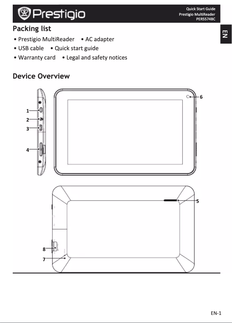 Page 1 of the manual User Manual Prestigio MultiReader 5474