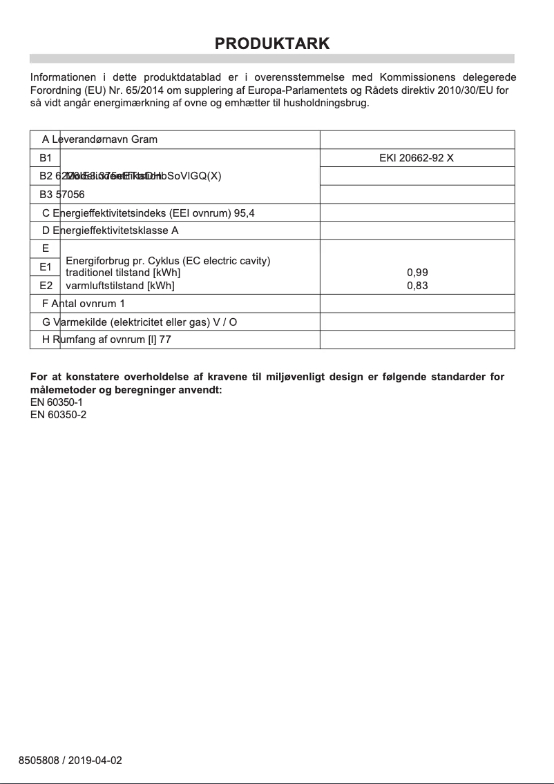 Page 1 of the manual Energy Label Gram EKI 20662-92 X