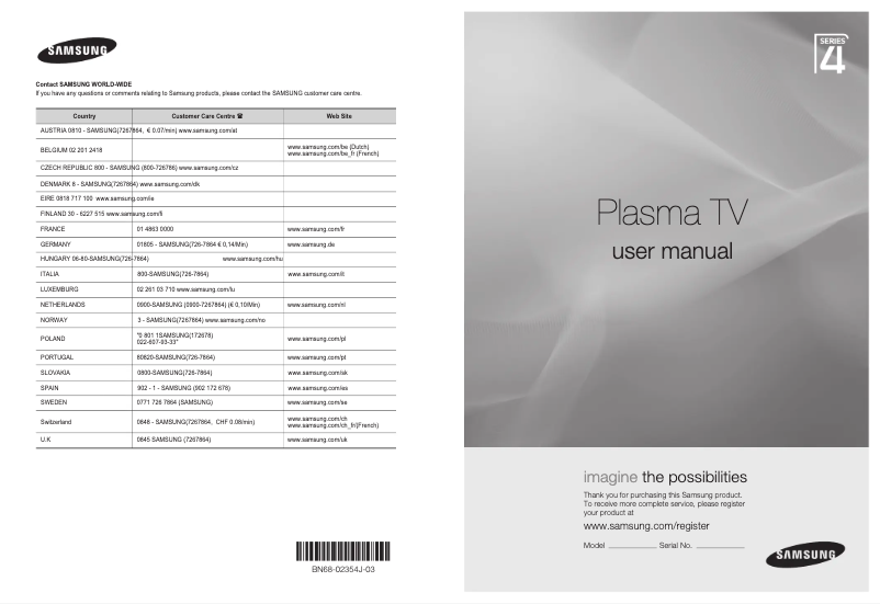 First page image of the manual for PS42B450B1W
