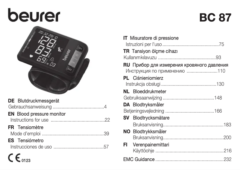 First page image of the manual for BC 87