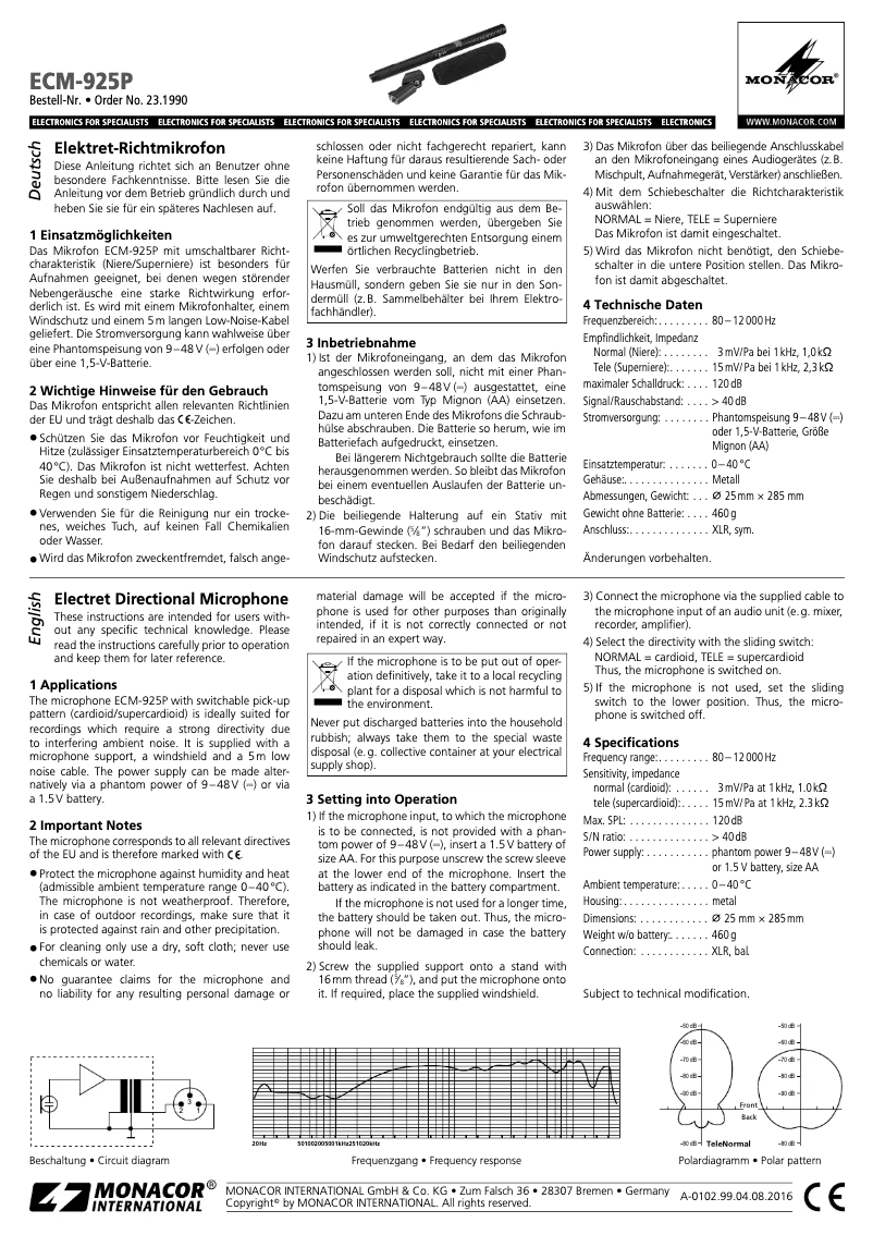 Page 1 of the manual User Manual Monacor ECM-925P