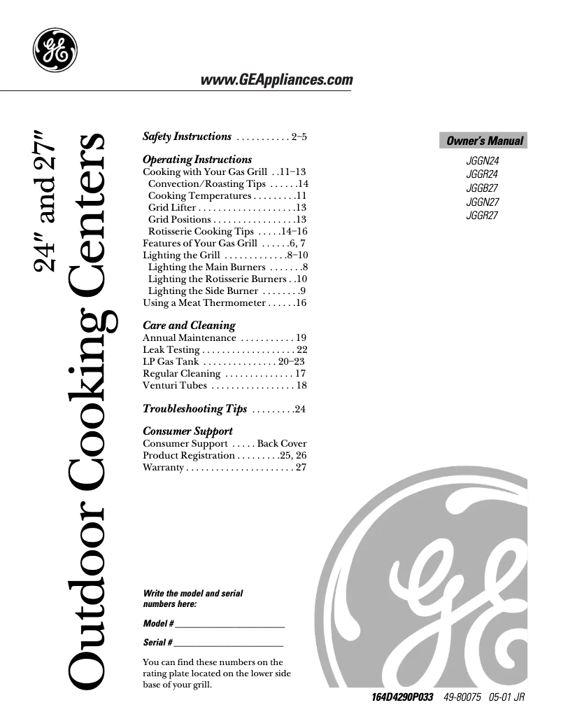 Page 1 of the manual Use and Maintenance Manual GE JGGR24LPDBB