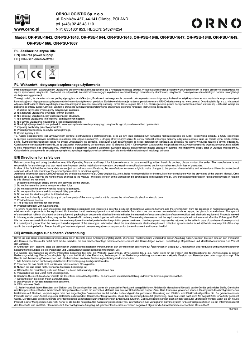 Image de la première page du manuel de l'appareil OR-PSU-1667