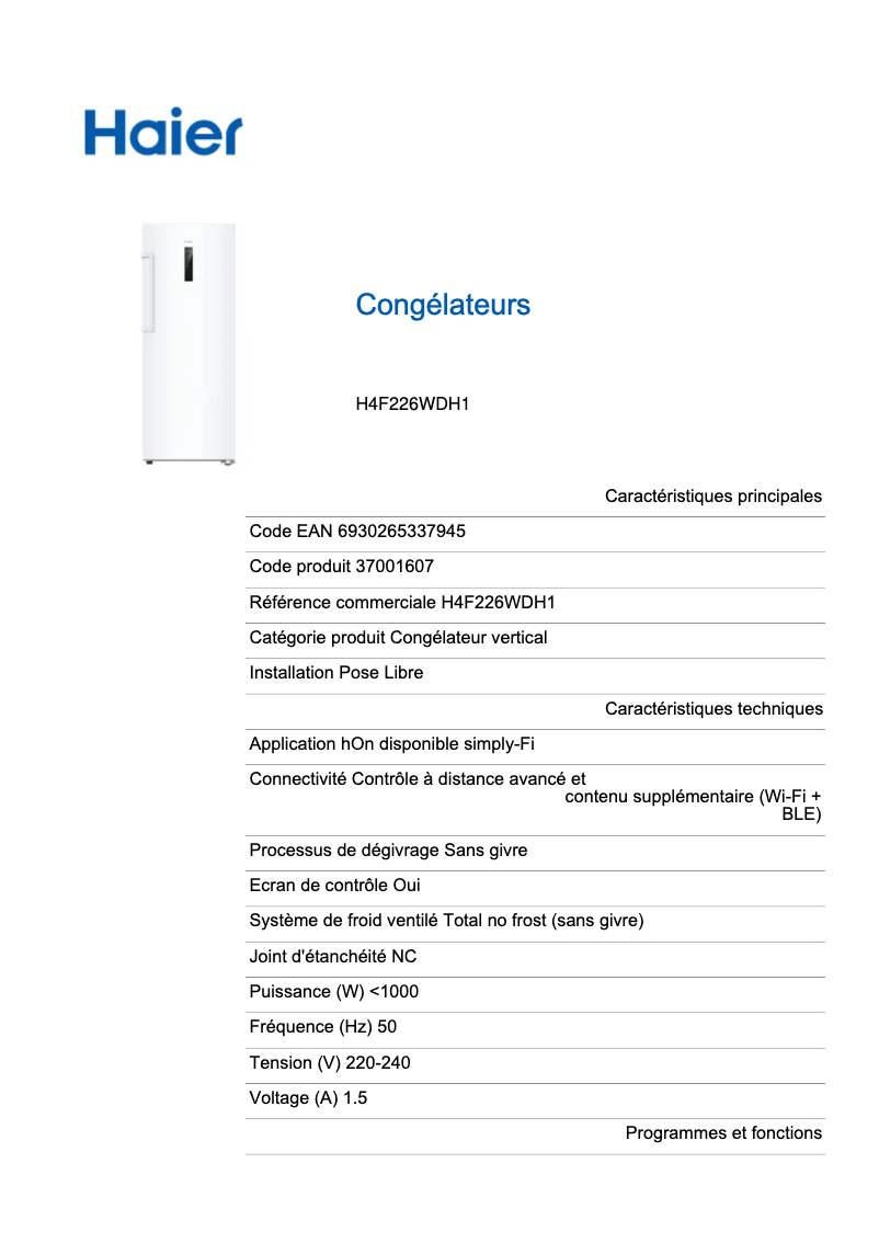 First page image of the manual for H4F226WDH1