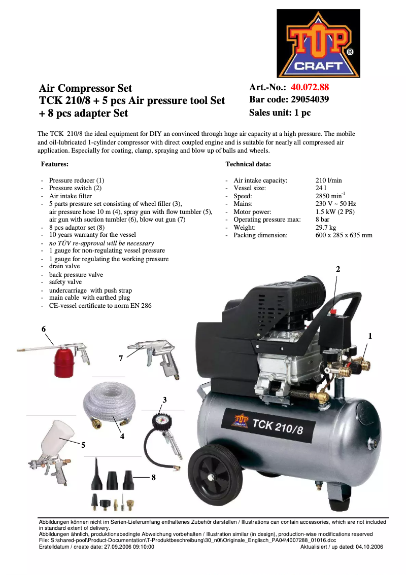 Page 1 de la notice Manuel utilisateur Topcraft TCK 210/8