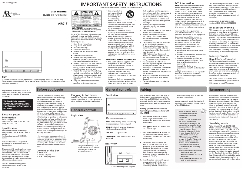 Image de la première page du manuel de l'appareil ARS15