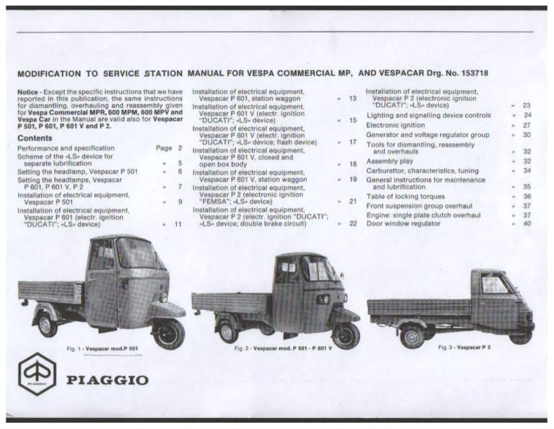 Page 1 of the manual User Manual Vespa Vespacar P 601 V