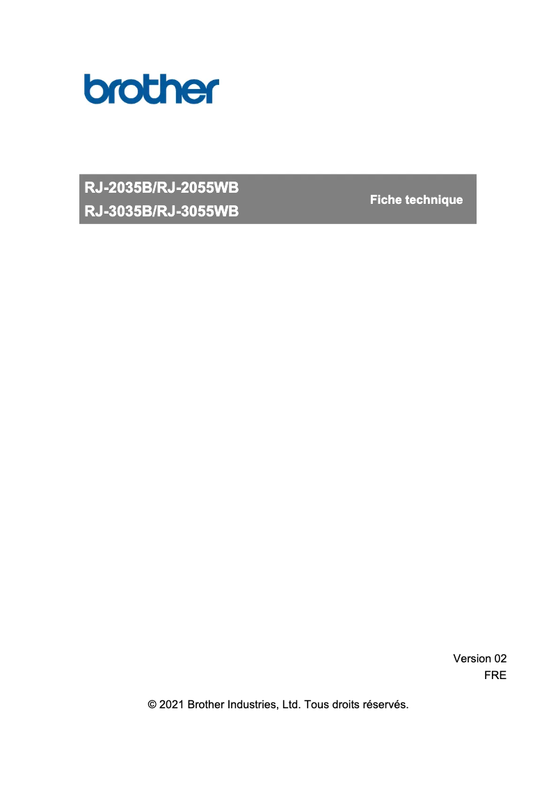 Page 1 of the manual Technical Sheet Brother RJ-3055WB