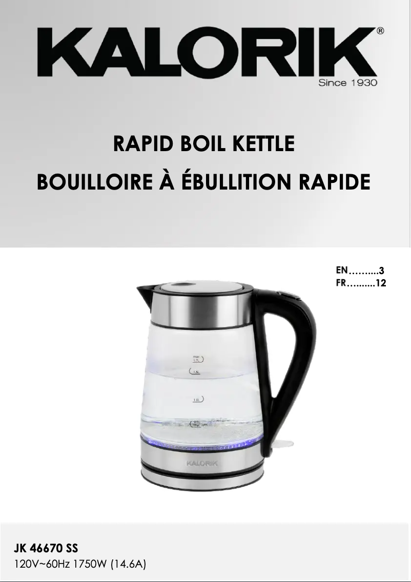 Page 1 of the manual User Manual Kalorik JK 46670 SS