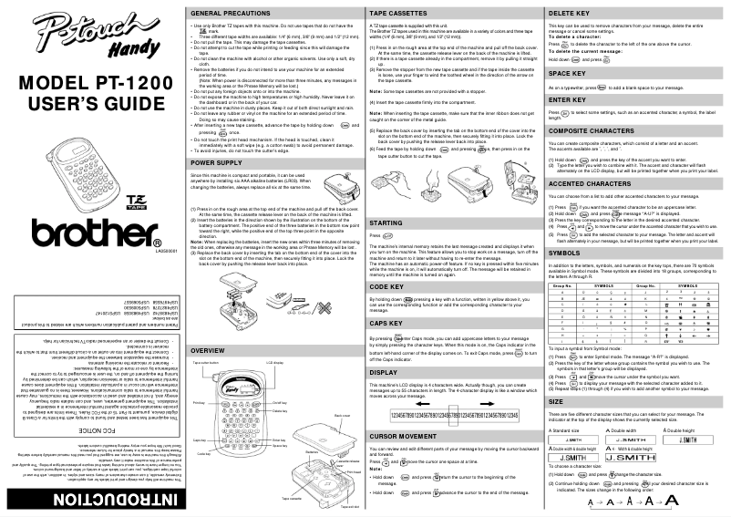 First page image of the manual for P-Touch 1200