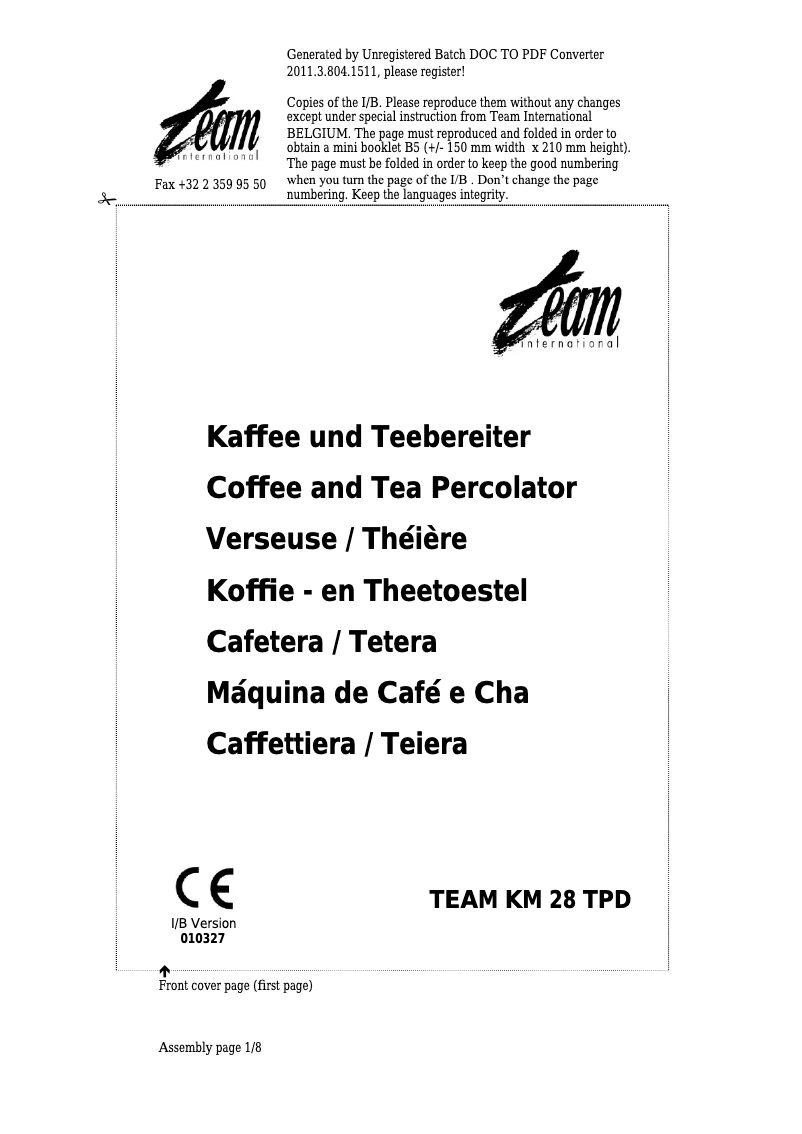 Page 1 of the manual User Manual Team KM 28 TPD