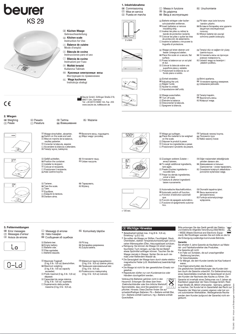 Page 1 of the manual User Manual Beurer KS 29