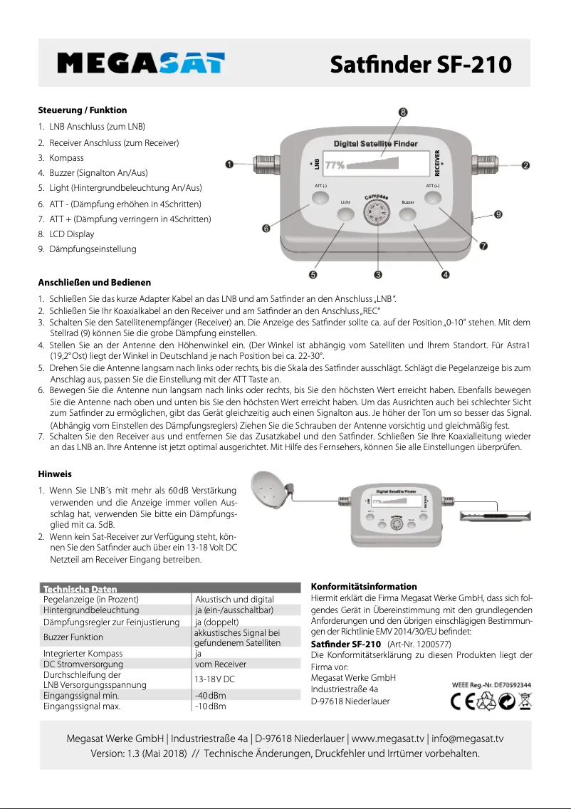 Page 1 of the manual User Manual Megasat Satfinder SF-210