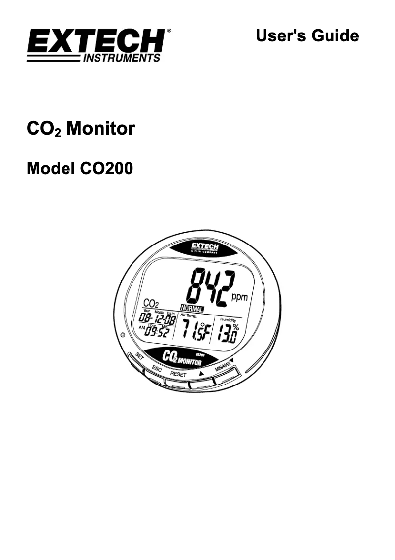Page 1 of the manual User Manual Extech CO200