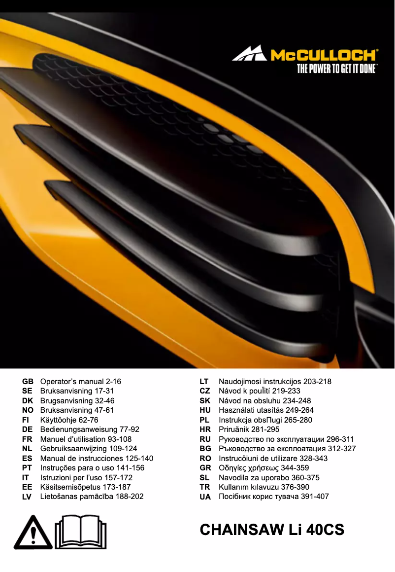 Page 1 of the manual User Manual McCulloch Li 40-CS