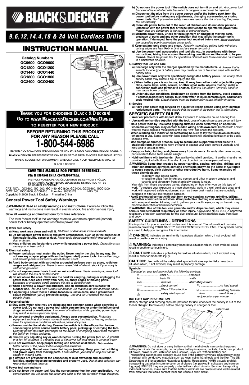 Page 1 of the manual User Manual Black & Decker GC2400