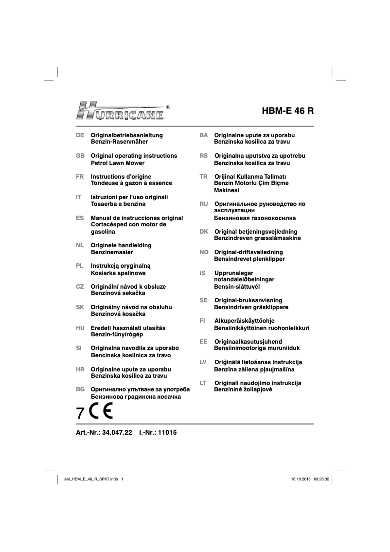 Page 1 of the manual User Manual Hurricane HBM-E 46 R