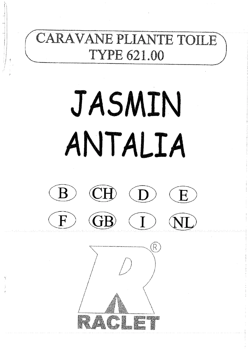 Page 1 of the manual User Manual Raclet Antalia