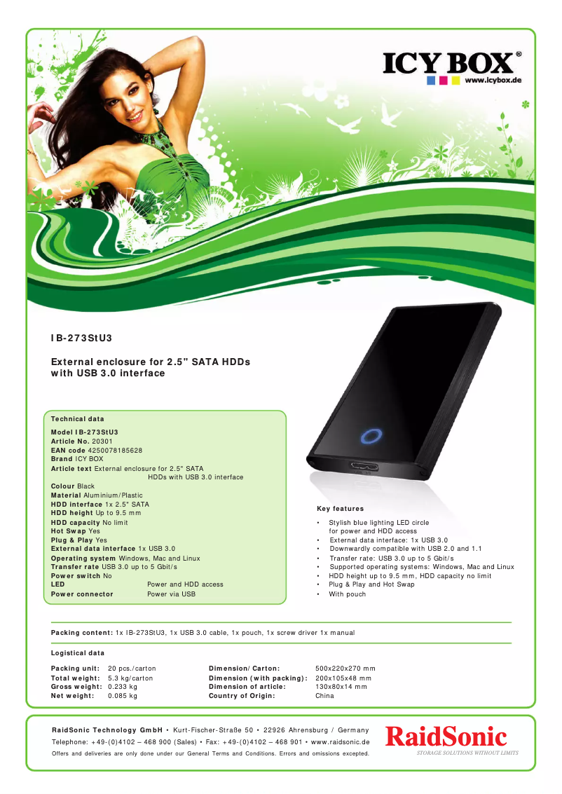 Page 1 of the manual Technical Sheet Icy Box IB-273StU3