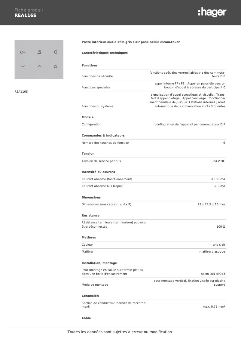 First page image of the manual for REA116S