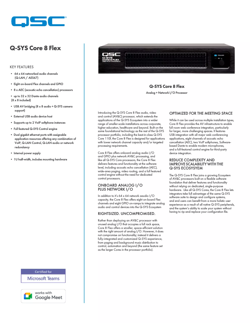 Page 1 of the manual Technical Sheet QSC Core 8 Flex