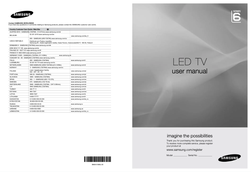 First page image of the manual for UE32B6050VW
